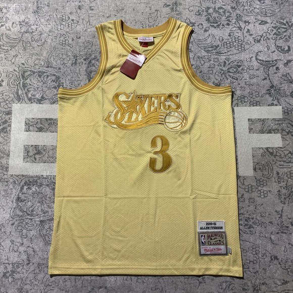Mitchell & Ness Other - Mitchell & Ness Allen Iverson 76ers Mens S Gold NEW 2000-01 Basketball Jersey